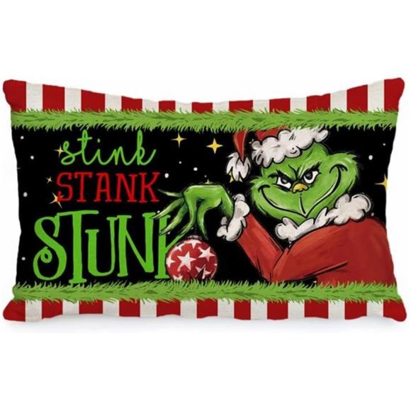 Christmas Throw Lumbar Pillow Cover 12X20 Inches |  Stink Stank Stunk Farmhouse - Picture 2 of 6
